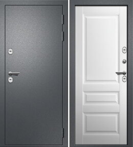 Входная дверь Арго, букле темно серый-белый нп, 880*2050 (Л), Терморазрыв, в комплекте с замком, Ретвизан