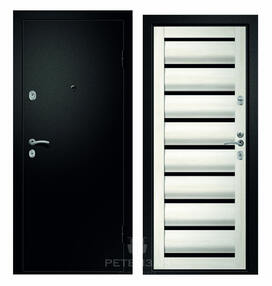 Входная дверь МЕДЕЯ-321 "СИДНЕЙ", сатин черный-белый кипарис, 860*2050 (Л), в комплекте с замком, Ретвизан