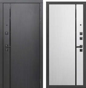Стальная дверь, Алегро черный кварц, черный муар/черный кварц-софт белый, 860*2050 (Л), черный молдинг, в комплекте с замком, ЗПК