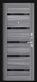 Стальная дверь, ХИТ 9, черный шелк-сандал серый, 960*2050 (Л), стекло черное, в комплекте с замком, АРГУС