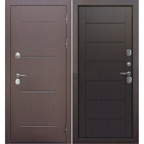 Входная дверь ISOTERMA 11см, медь-темный кипарис, 860*2050 (Л), в комплекте с замком, Ferroni