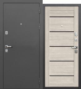 Входная дверь 9 см, серебро-дымчатый дуб, 860*2050 (Л), черная лакобель, в комплекте с замком, Ferroni