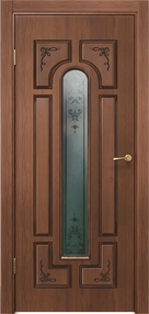 Межкомнатная дверь Палермо, 700*2000, Дуб янтарный патина черная, Vell Doris, (Стекло сатинат фотопечать)
