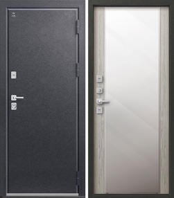 Стальная дверь, Т-6/1 NEW, антик серебро-дуб полярный, 960*2050 (Пр), Зеркало, в комплекте с замком, Центурион