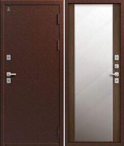 Стальная дверь, Т-6/1 NEW, медь-миндаль, 960*2050 (Пр), Зеркало, в комплекте с замком, Центурион