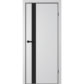 Межкомнатная дверь TR06, 700*2000, Сильвер, FLYDOORS, (стекло черное), кромка AL черный