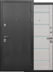 Стальная дверь, СОТКА, серебро-лиственница беж, 860*2050 (Пр), стекло матовое, в комплекте с замком, Ferroni