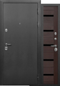 Стальная дверь, СОТКА, серебро-темный кипарис, 860*2050 (Пр), черная лакобель, в комплекте с замком, Ferroni