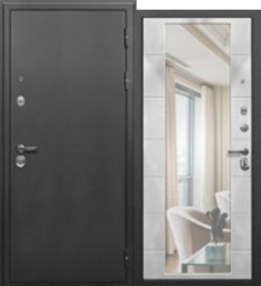 Стальная дверь, СОТКА, серебро-бетон снежный, 960*2050 (Пр), Зеркало, в комплекте с замком, Ferroni