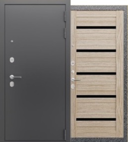 Стальная дверь, Прагматик, серебро-лиственница мокко, 960*2050 (Л), стекло черное, в комплекте с замком, Ferroni