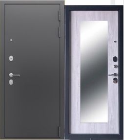 Стальная дверь, Прагматик, серебро-санторини, 860*2050 (Пр), Зеркало, в комплекте с замком, Ferroni