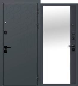 Стальная дверь, 9 см КОНЦЕПТ ЗЕРКАЛО, сатин графит-сатин графит, 860*2050 (Л), Зеркало, в комплекте с замком, Ferroni