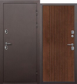 Стальная дверь, ISOTERMA 11см, медь-темный орех, 860*2050 (Л), в комплекте с замком, Ferroni
